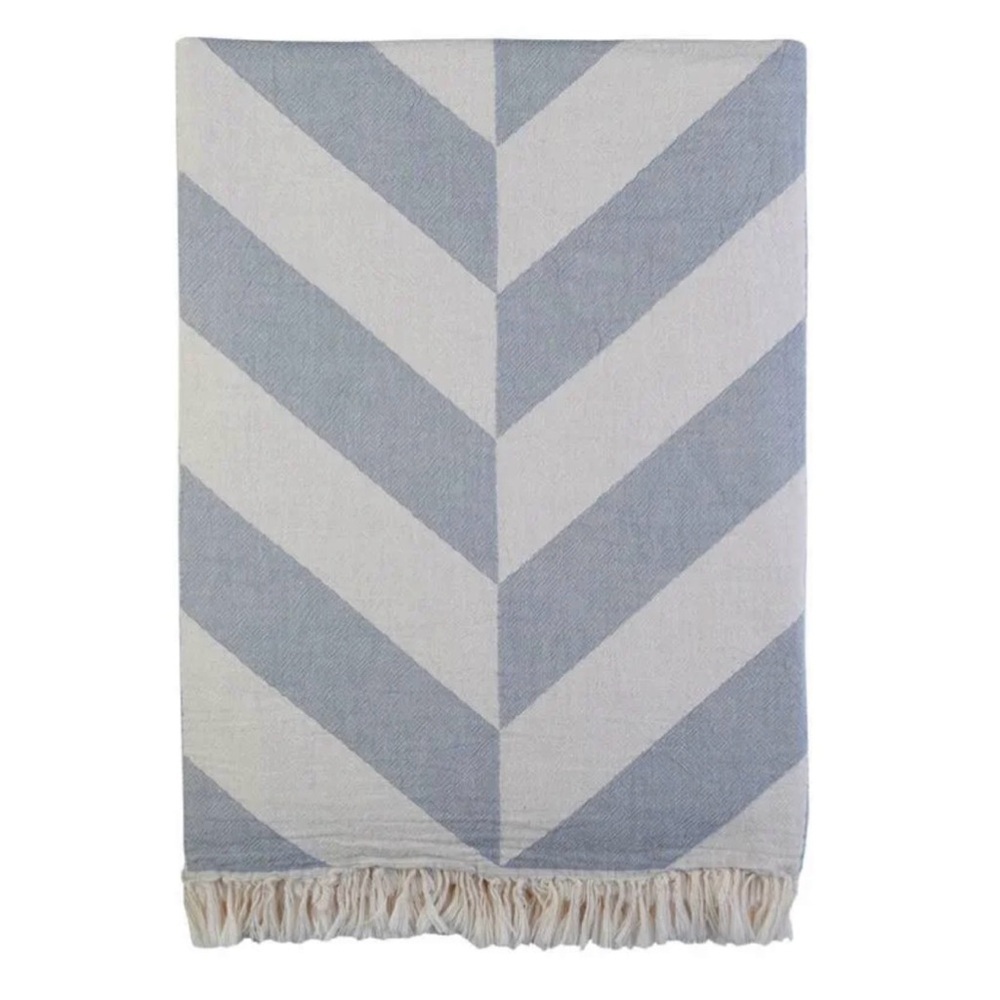 Fishbone flatwoven Turkish cotton light grey throw